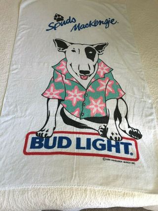 1986 Vtg Spuds Mackenzie Bud Light Beer Beach Towel Hawaiian Flowered Shirt