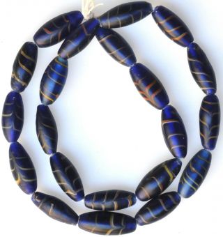 24 " Strand Large Cobalt Blue Feather Beads From The African Trade