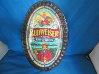 Rare Vintage Budweiser King Of Beers Oval Plastic Sign With Fisherman & Canoe