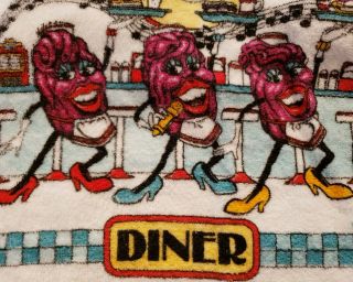 Vtg 80s The Kitchen California Raisins Diner 1988 Calrab 4 Dish Towels Set