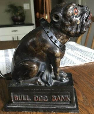 Antique Cast Iron Mechanical Bull Dog Bank J.  & E.  Stevens C.  1880