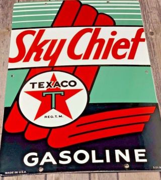 Vintage Texaco Sky Chief Gasoline Porcelain Metal Sign 18 " X 12 " Gas Oil Rare