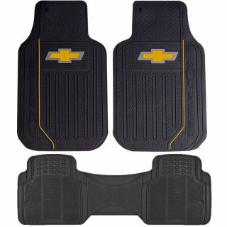 3 Piece All Weather Rear Runner Yellow Bowtie Floor Mats Set For Chevrolet Chevy