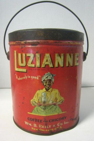 1928 Luzianne Coffee And Chicory Tin With Handle & Embossed Lid