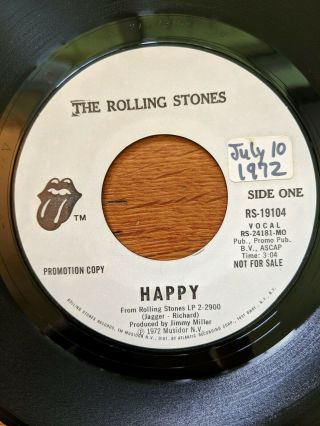 The Rolling Stones Happy / All Down The Line Promo Wlp 1972 Vinyl 45 Rpm Single
