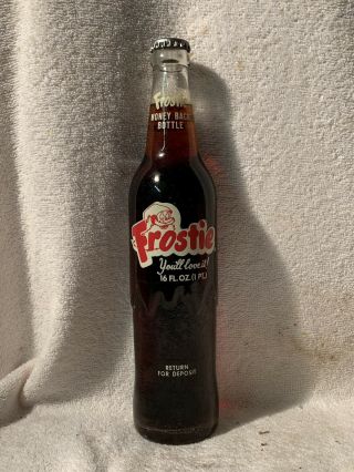 Full 16oz Frostie Root Beer Acl Soda Bottle Return For Deposit