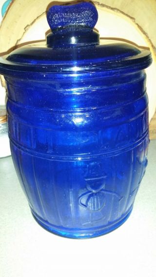 Vintage Planters Peanut Cobalt Blue Glass Jar