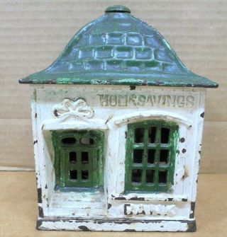 Home Savings Bank Still Cast Iron Antique Patented March 10 1891 White And Green