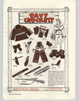 1955 Paper Ad Keyston Bros Davy Crockett Costume Outfit Chaps Jacket Rifle Guns