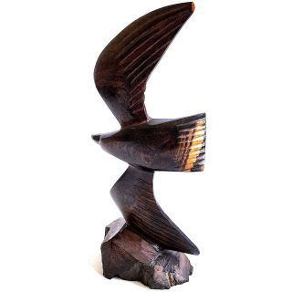 Vintage Ironwood Flying Bird Figure Hand Carved Wood Sculpture 9.  75 inch 2
