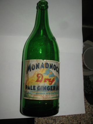 Monadnock Pale Dry Ginger Ale Bottle Troy Nh Embossed