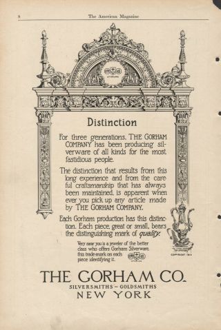 4 Vintage 1915 Gorham Silversmiths - Goldsmiths Print Ads York,  Ny