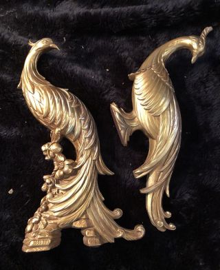 Set Of Syroco Mid - Century Gilt Wood Peacock Figurines - Hollywood Regency