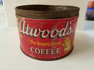 Vintage Atwood’s Coffee Tin Can Empty One Pound Lid Minneapolis Mn