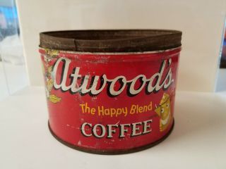 Vintage Atwood’s Coffee Tin Can Empty One Pound Lid Minneapolis MN 2