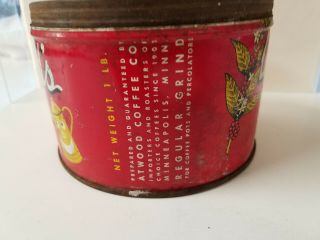 Vintage Atwood’s Coffee Tin Can Empty One Pound Lid Minneapolis MN 3