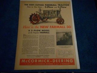 1931 Mccormick Deering Co.  Print Advertisement International Harvester Farmall 30