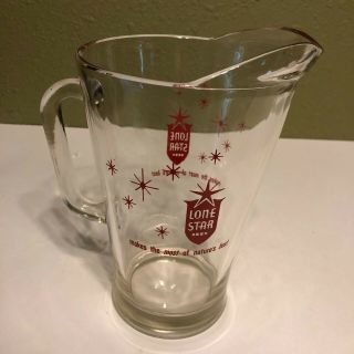 Vintage Lone Star Beer Clear Glass Pitcher W/ Red Lettering 8 3/4 " H.  X 5 1/4 "