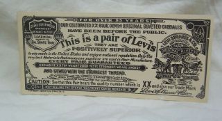 1950 ' s Levi Strauss & Co.  Levi Denim Jeans Paper Jean Tag For Over 85 Years 3