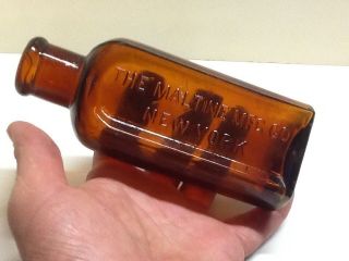 Antique Amber Smaller Size Maltine Mfg Co.  Bottle,  York