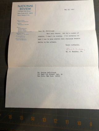 William F.  Buckley Jr.  Signed 1967 Letter On “national Review” Letterhead & Envl