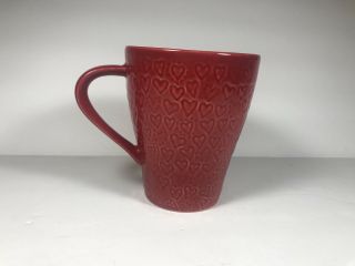 Starbucks 2009 Stockholm Design 12oz Red Embossed Hearts Coffee Tea Mug Cup