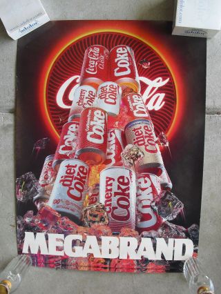 Vintage 1990 Coca Cola Classic Coke Diet Megabrand Store Poster 18x24 Inches