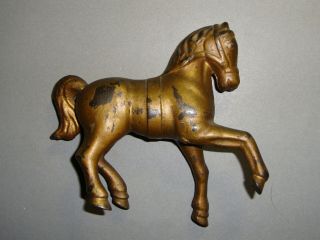 Antique Cast Iron Prancing Horse Or Pony Bank With Bridle And Belly Band