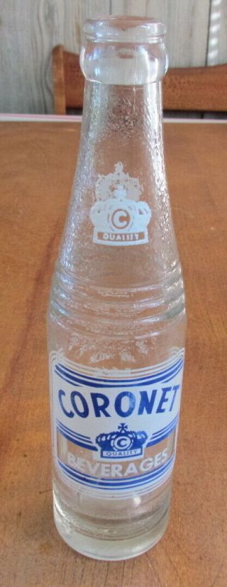 Vintage Coronet Beverages 7 Oz Soda Bottle Worcester Mass
