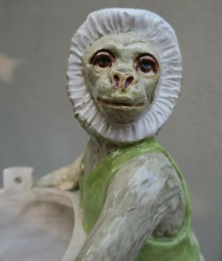 Austrian Vintage Porcelain Monkey figurine Enamel handpainted spill vase bucket 2