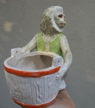 Austrian Vintage Porcelain Monkey figurine Enamel handpainted spill vase bucket 3