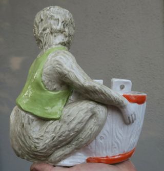 Austrian Vintage Porcelain Monkey figurine Enamel handpainted spill vase bucket 6