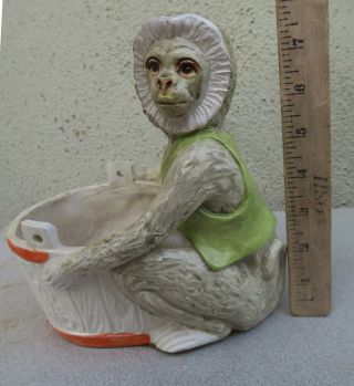 Austrian Vintage Porcelain Monkey figurine Enamel handpainted spill vase bucket 7