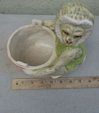 Austrian Vintage Porcelain Monkey figurine Enamel handpainted spill vase bucket 8