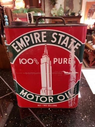 Vintage Empire State 100 Pure Motor Oil 2 Gallon Can Gas Station Advertising 2
