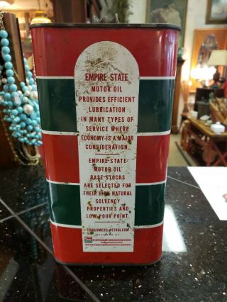 Vintage Empire State 100 Pure Motor Oil 2 Gallon Can Gas Station Advertising 2 5