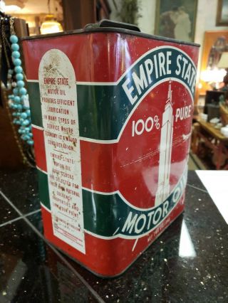 Vintage Empire State 100 Pure Motor Oil 2 Gallon Can Gas Station Advertising 2 6
