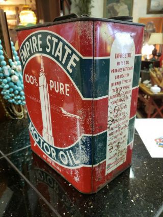 Vintage Empire State 100 Pure Motor Oil 2 Gallon Can Gas Station Advertising 2 8