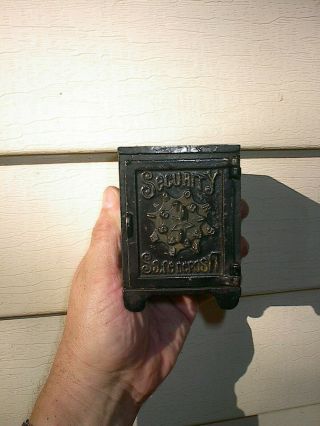 Old Small 1881 Security Safe Deposit Safe Antique Cast Iron Still Bank Toy