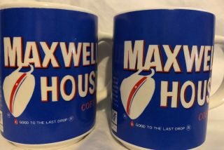 2 Vintage Maxwell House Coffee Mugs Cup Usa Good To Last Drop Blue Red & White