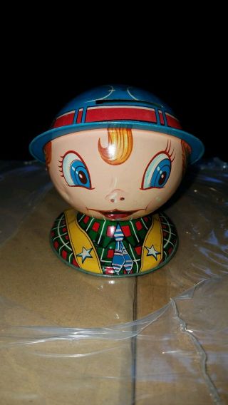 Little School Boy Tin Coin Bank Made In Japan Small Size Rare