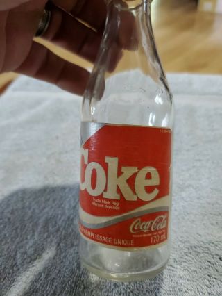 COKE SAMPLE Coca Cola bottle 1980 ' s Canada 170 ml ENGLISH/FRENCH 3
