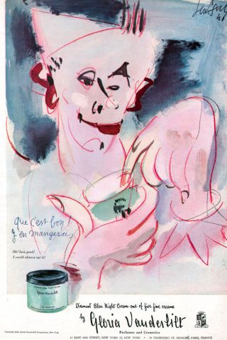 Gloria Vanderbilt Diamond Blue Night Cream Modernism Illustration 1947 Print Ad