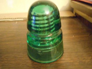 Vintage Embossed Star Marked Green Glass Insulator