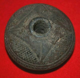 Antique Excavated Black Clay Spindle Whorl Bead Collected In Mali,  African Trade