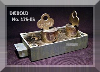 Diebold 175 - 05 Bank Safety Deposit Box Lock With Two Flat Keys - Vintage Item