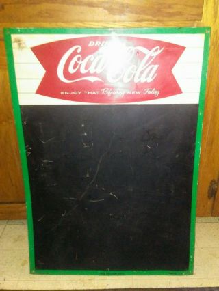 Large Coca - Cola Fishtail Menu Board Chalkboard Embossed Metal Sign 28” X 20 "
