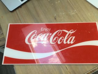 Vintage " Enjoy Coca - Cola " Red Translucent Plastic Sign 10” X 24”