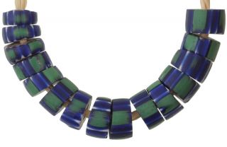 Rare African Trade Beads 4l Blue Chevron Old Venetian Glass Beads Green Striped