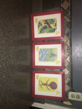 RARE COLLECTIBLE 3 Curious George Prints Red Frames Kids Decor Pictures Wall Art 2